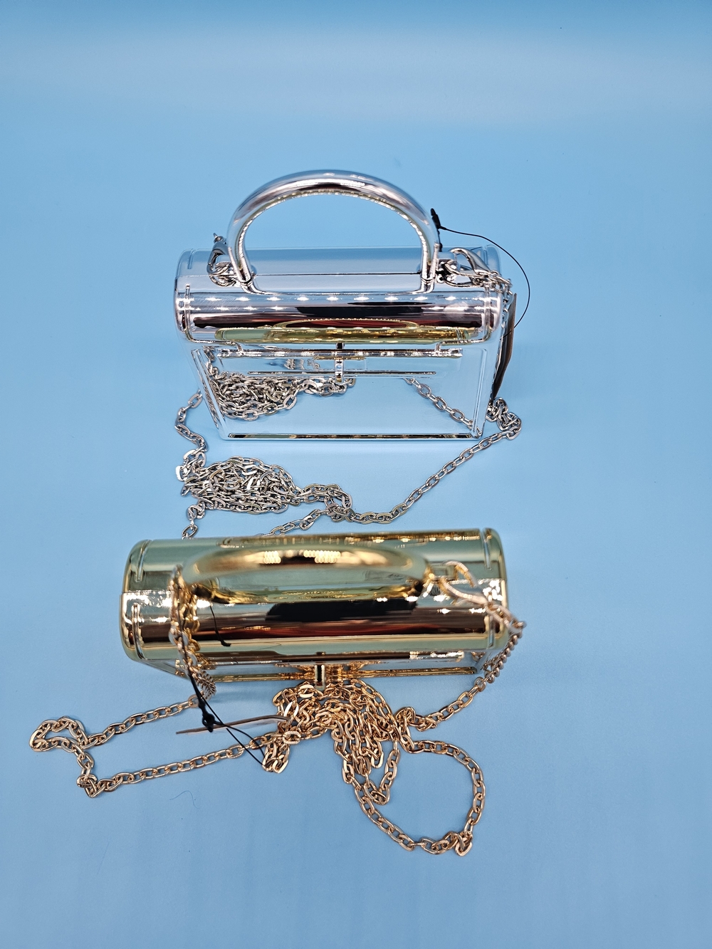 Mini Metallic Gold/Silver Top-Handle Chain Bag - Picture 5 of 5